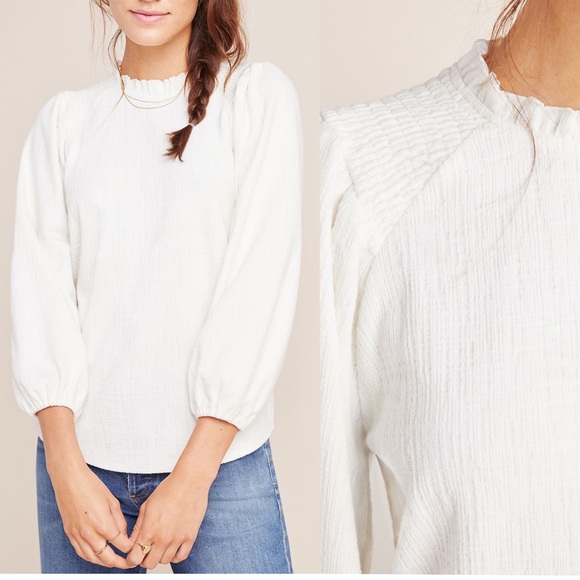 Anthropologie Tops - NWOT Anthropologie Smocked Ruffle Pullover Sz XS
